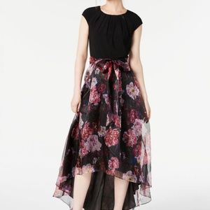 SLNY Dress Black Floral High Low